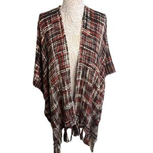A New Day Red Plaid Shawl With Fringe - One Size- EUC